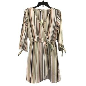 Speed Control NY Striped Wrap Dress S Tie Waist Boho Cottagecore
